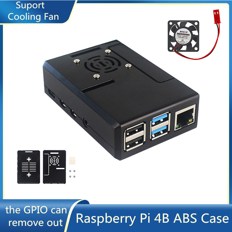 Pi 4 Case - เคสพลาสติก ABS สีดำสำหรับ Raspberry Pi พร้อมฝาครอบ