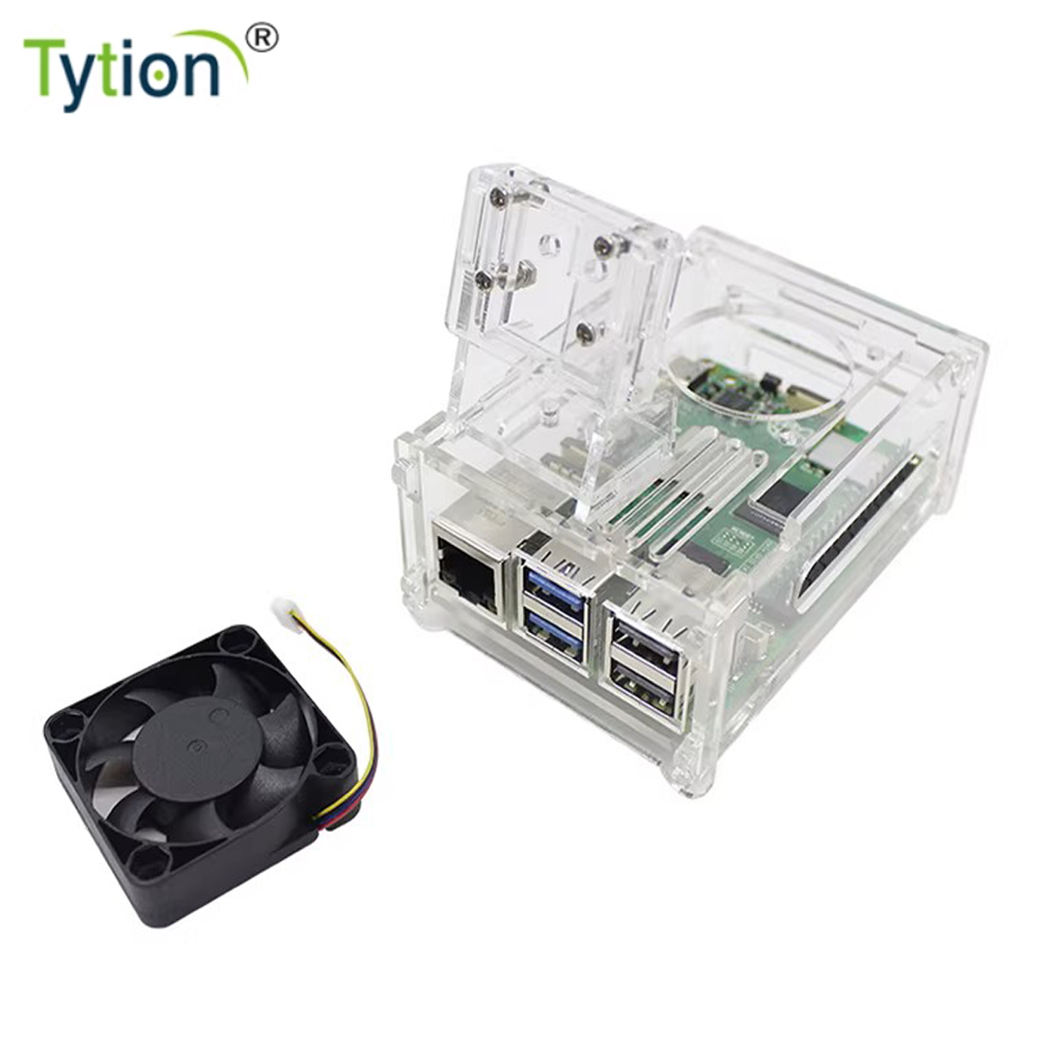 Pi Power Supply - เคสอะคริลิคสำหรับ Raspberry Pi 5 พร้อมพัดลมระบายความร้อนขนาดใหญ่ 4010