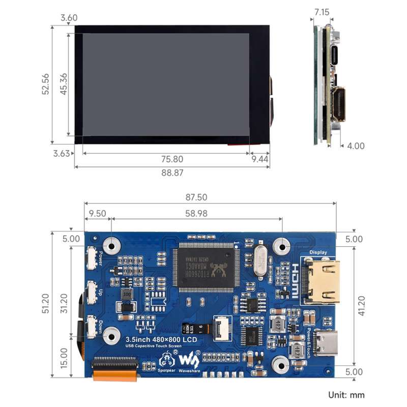หน้าจอ LCD แบบสัมผัสแบบคาปาซิท - Pi Display บทวิจารณ์และราคา